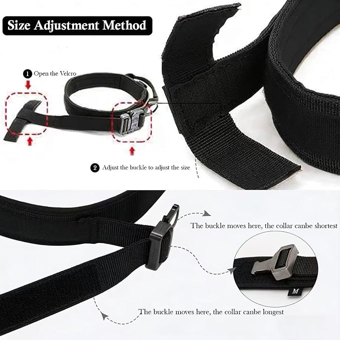 Tactical Dog Collar Adjustable Military Nylon Dog Collar with Control Handle and Heavy Duty Metal Buckle for Medium and Large Dogs (Black,XXL)