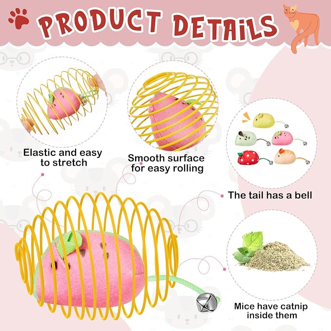 Jecery 5 Pcs Cat Spring Balls Toys Stretchable Rolling Balls Colorful Playful Coils Interactive Action Toy Caged Rats for Kitten Pet Supplies (Fruit Mouse,Multicolor)