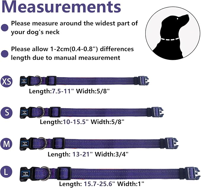 Roses&Poetry Large Dog Collar, Adjustable Reflective Durable Pet Collars for Small Medium Large Dogs(NavyOrange-L)