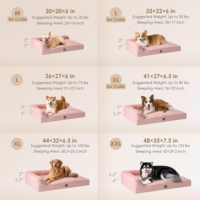 EHEYCIGA Extra Large Dog Bed Othorpedic, Memory Foam XL Dog Bed with Washable Removable Cover, Waterproof Pet Sofa Couch XLarge Size Dogs with Nonskid Bottom, 44x32x6.5, Pink