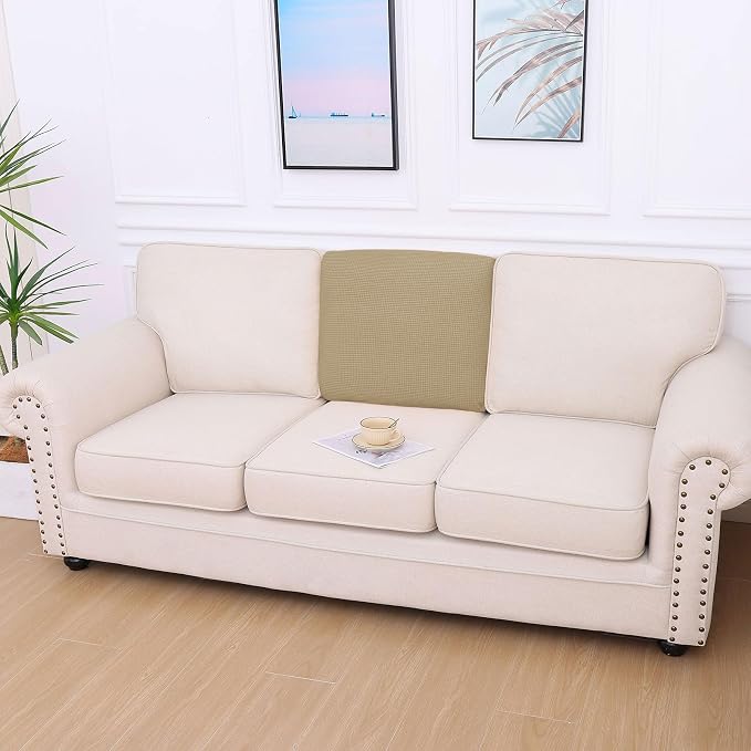 hyha Waterproof Couch Cushion Covers for Pets, Non Slip Sofa Cover for Dogs Washable, Soft Thick Stretch Jacquard Fabric, Sofa Slipcovers with Elastic Bottom (1 Piece for Backrest M, Sand)