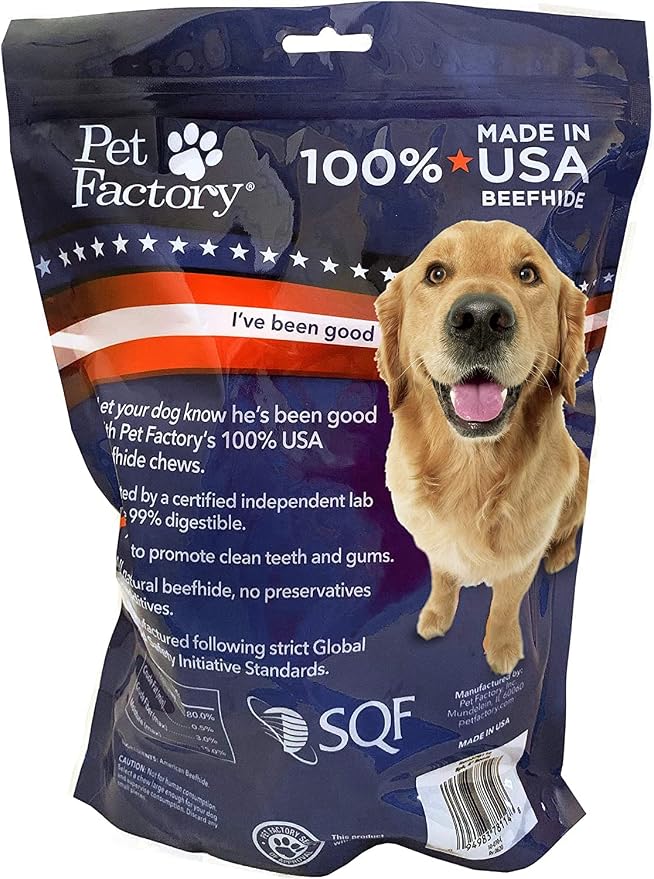 Pet Factory 100% Made in USA Beefhide Dog Chews – 6–7" Knotted Rawhide Bones for Dogs, Natural Flavor Long-Lasting Dog Chew Treats, Helps Support Dental Health, 8 Count Pack