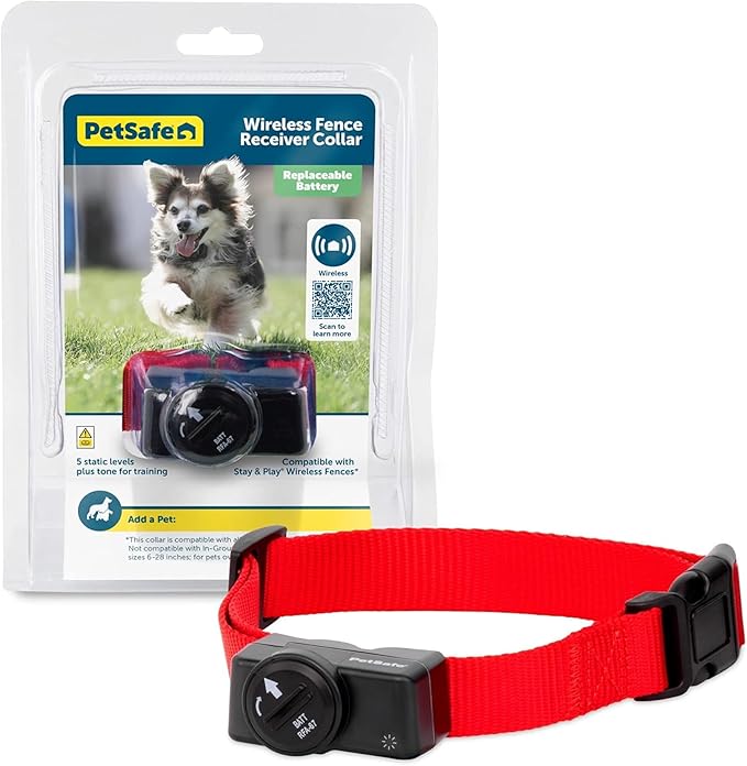 PetSafe Wireless Pet Fence Containment System Receiver Collar Only for Dogs and Cats Over 5 lb., Waterproof with Tone and Static Correction - from The Parent Company of Invisible Fence Brand