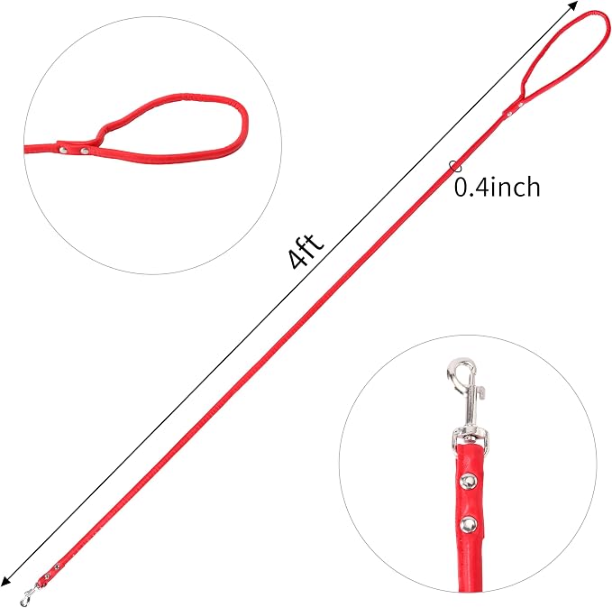 Red Soft Leather Dog Leash for Small,Medium Dog Walking, Comfortable Leather Handle, 4 ft Red
