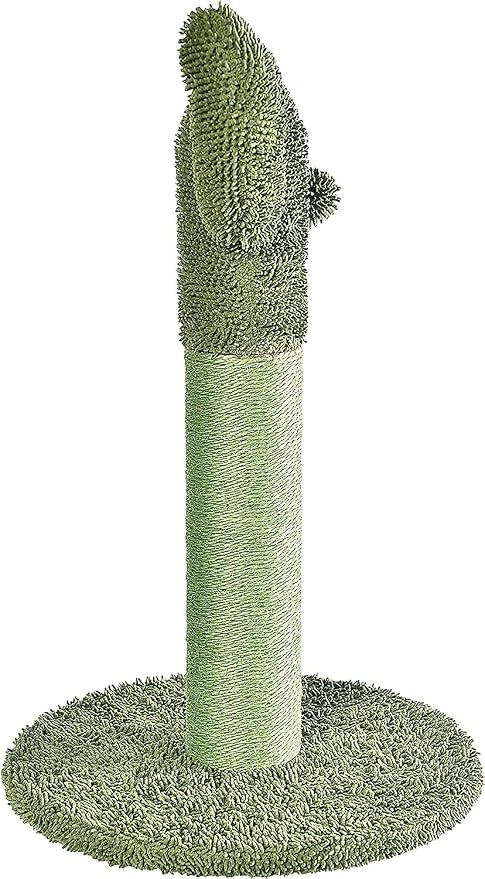Amazon Basics Cat Scratching Post, Indoor Cactus with Natural Sisal for Kittens with Dangling Ball Toy, Medium, 25.6"H, Green