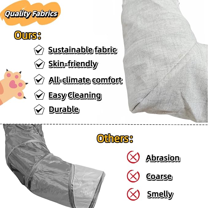 XxingSheep 4 Cave Premium Hemp Fabric XL Cat Tunnel Bed for Indoor Cats Cat Toys Cave Donut with Soft Mat