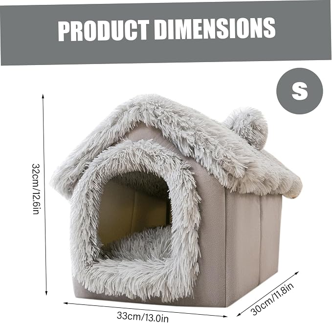 Enclosed Dog Bed, Soft and Warm Plush Dog Bed with Cover Cave Removable and Washable House Type Tent Huts for Indoor Pets S 13x11.8x12.6 Enclosed