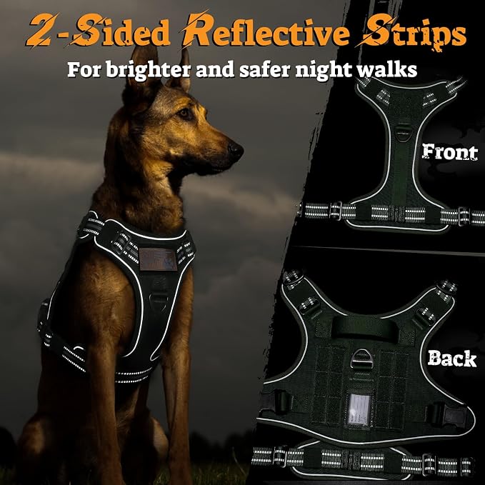 rabbitgoo Tactical Dog Harness for Large Dogs No Pull Adjustable Military Vest with Handle MOLLE Reflective Heavy Duty Dog Vest for Walking Training Hunting Outdoor Working Medium Size Dog Green M