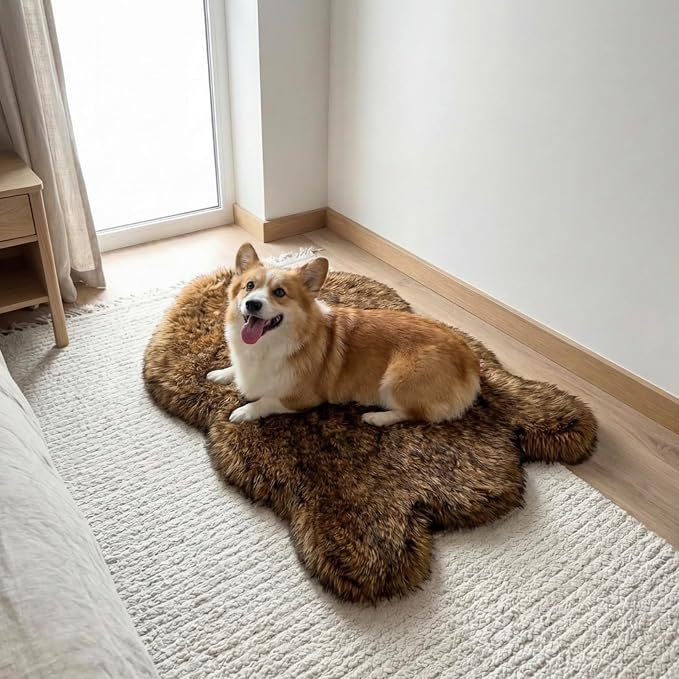IHAPPYDOG Luxury Faux Fur Orthopedic Dog Bed, Memory Foam Dog Bed for Small, Medium, Large and XL Pets, Fluffy Pet Bed with Waterproof and Washable Cover (Brown, 40"x25")