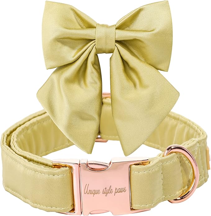 Unique style paws Silk Yellow Color Dog Collar Adjustable Durable Dog Collar with Bow Wedding Bow tie Dog Collar for Small Puppy and Cats