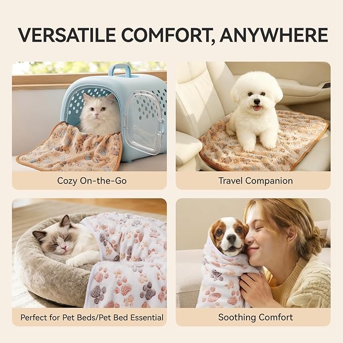 LINENLUX 1 Pack 3 Blankets Super Soft Fluffy Premium Fleece Dog Blankets for Puppy Cat Pet Blanket Flannel Throw Warm Sleep Dog Paw-3pcs 40x31 inch