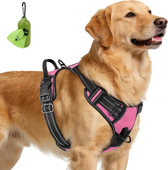 Joytale No Pull Dog Harness for Extra Large Dogs, Reflective Pet Vest with Front Clip, Adjustable Soft Padded Harnesses with Easy Control Handle for Training and Walking, Pink, XL