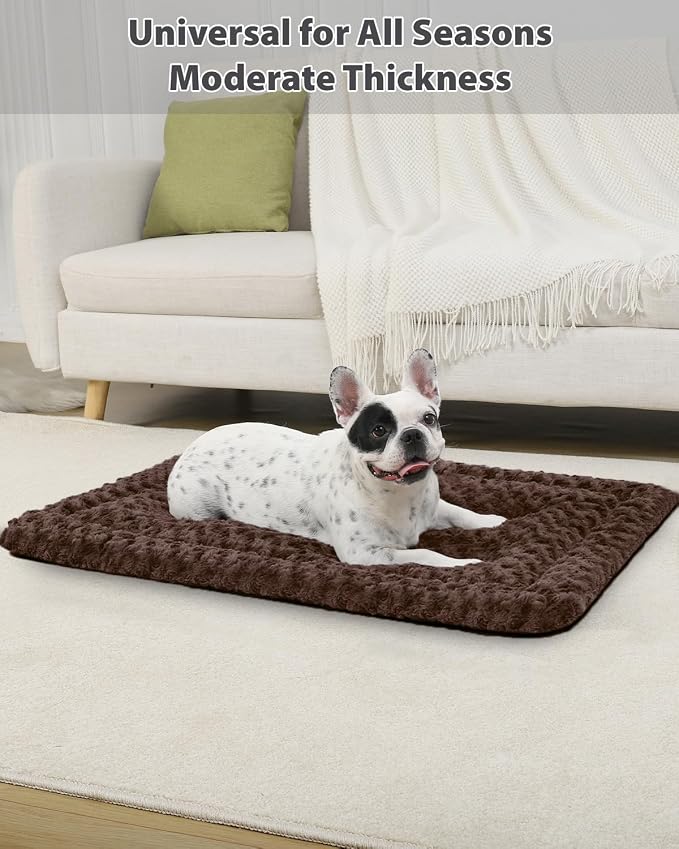 Washable Dog Bed Mat Crate Pad Soft Fluffy Pet Kennel Beds Dog Sleeping Mattress for Large Jumbo Medium Small Dogs, 36 x 23 Inch, Brown