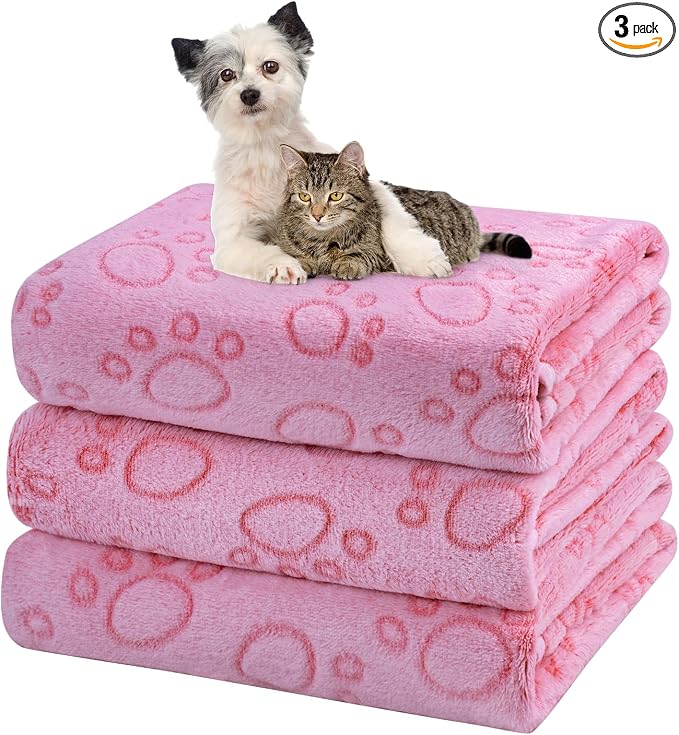 Dono 1 Pack 3 Dog Blankets, Soft Fluffy Fleece Pet Blanket Warm Sleep Mat Paw Print Design Puppy Kitten Throw Blankets Doggy Blanket for Dogs