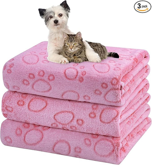 Dono 1 Pack 3 Dog Blankets, Soft Fluffy Fleece Pet Blanket Warm Sleep Mat Paw Print Design Puppy Kitten Throw Blankets Doggy Blanket for Dogs