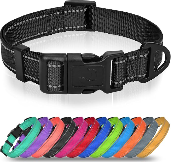 Joytale Dog Collars for Small Dogs, Feather-Light Double-Sided Reflective Nylon Collar for Night Safety, Adjustable Quick-Release for Growing Puppies, Black, S (5/8" Width)