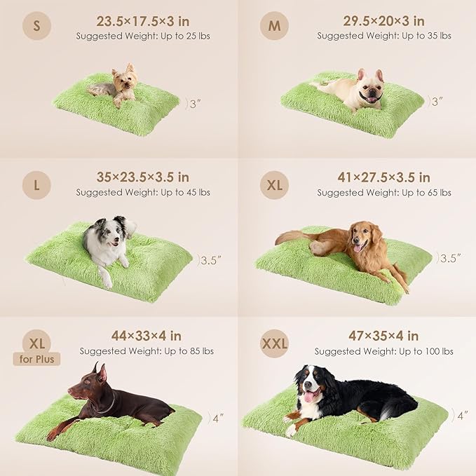 EHEYCIGA Fluffy XXL Dog Crate Pad, Plush Faux Fur Crate Bed for Extra Large Dogs, Calming Anti Anxiety XXL Dog Bed, Washable Warm Mat with Non-Slip Bottom, Green