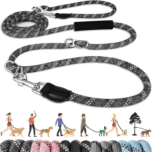 Lukovee Hands Free Dog Leash, 10FT Adjustable Training Lead 1/2 Inch Nylon Heavy Duty Lead No Pull for Large Medium Dogs, Tangle Free Reflective Waist-Leash for Walking Running, Black&Gray