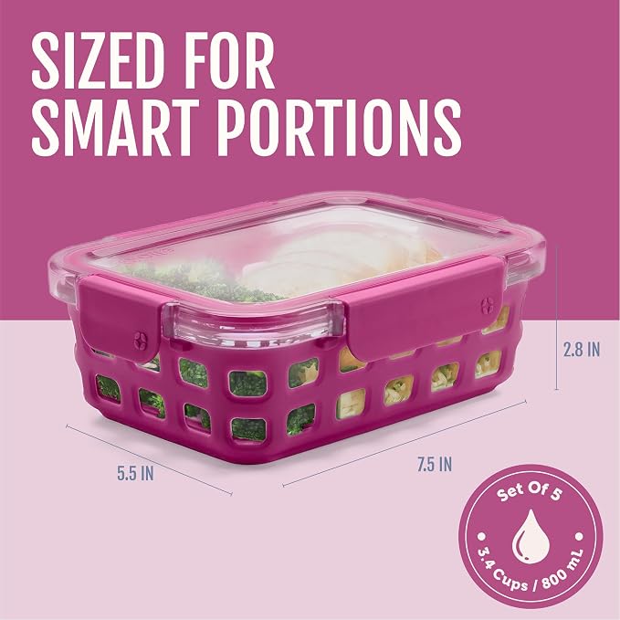 Ello Duraglass 3.4 Cup Meal Prep Sets 10Pc, 10 Pack Set- Glass Food Storage Container with Silicone Sleeve and Airtight BPA-Free Plastic Lids, Dishwasher, Microwave, and Freezer Safe, Evening Orchard