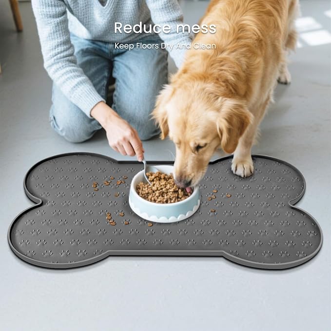 PWTAA Dog Food Mat Anti-Slip Silicone Dog Bowl Mat Thicker Pet Placemat Waterproof Cat Feeder Pad with Raised Edge Puppy Kitten Feeding Mats Suitable Small Medium-Sized Dogs Cats Eating Tray