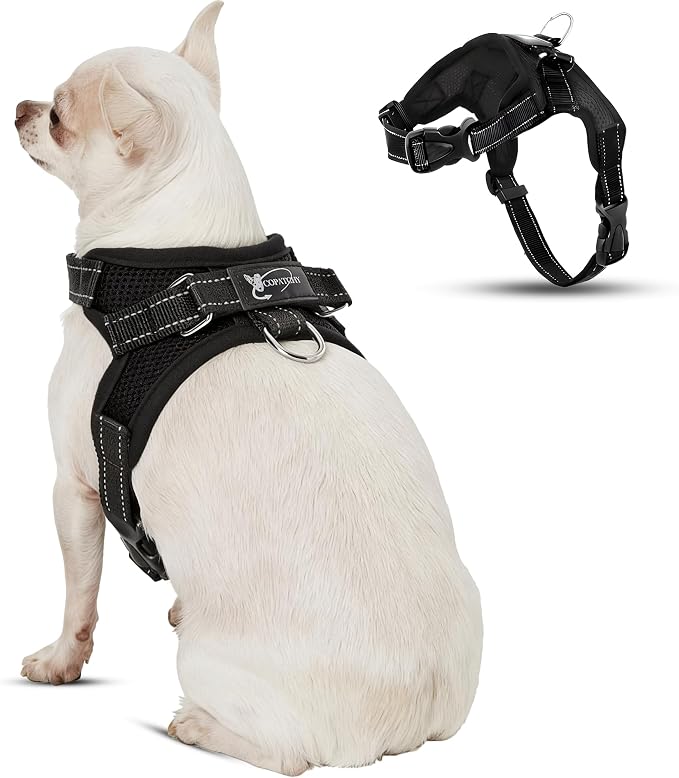 No Pull Reflective Adjustable Dog Harness With Handle- Comfortable Soft All Weather Mesh, Easy On Puppy Harness For Small Medium and Large Dogs (Black) X-Small