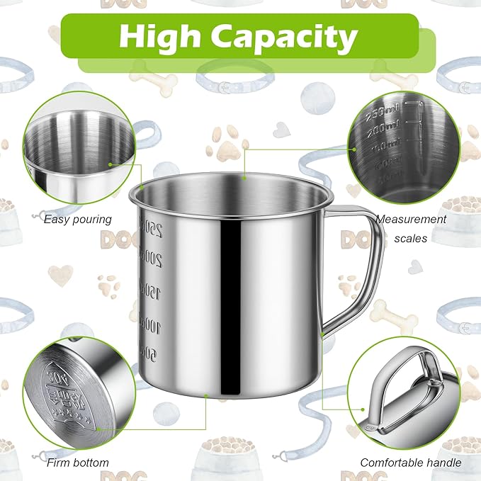 Dog Food Scoop 1 Cup,304 Stainless Steel Measuring Cups with Handle Pet Food Scoop Cup Measuring Scoop for Dogs, Cats, Birds & Rabbits – Ideal for Dry Food & Treats