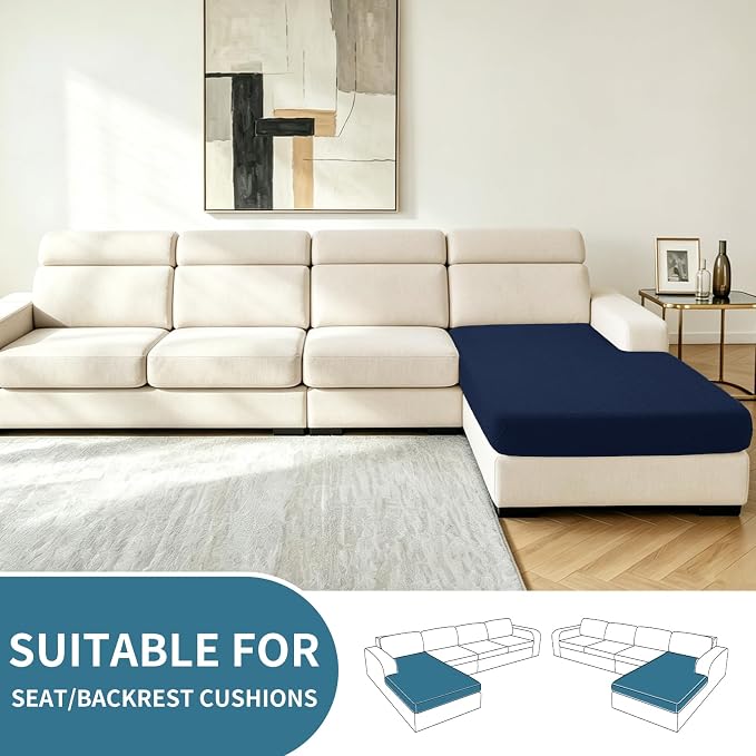 XINEAGE Chaise Cover for L Shaped Sofa,Sectional Couch Covers for Pets,Non Slip Sofa Seat Cover Washable,Sofa Slipcovers with Elastic Bottom(1 Piece Chaise Cover,Navy Blue)