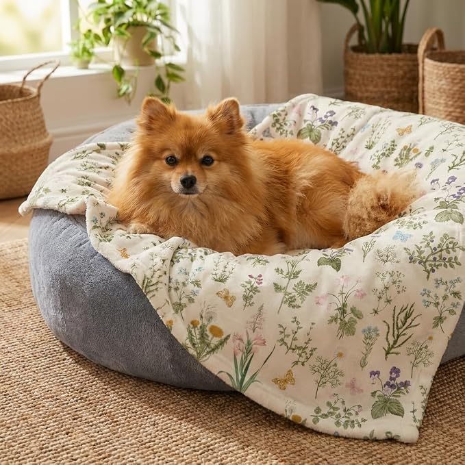 Horaldaily Pets Flannel Blanket, Spring Summer Plants Wild Flowers Soft Fuzzy Fluffy Plush Cozy Fleece Premium Blankets for Dog Cat Puppy Kitten Couch Protection, 20x30