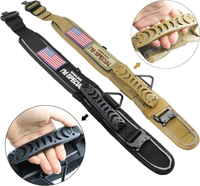Tactical Dog Collar with Handle for Medium Dogs, 2.5"Wide Thick Heavy Duty Metal Buckle Dog Collar with Soft Neoprene Padded Lining, Military Service Reflective Collar for Training (Black,M)