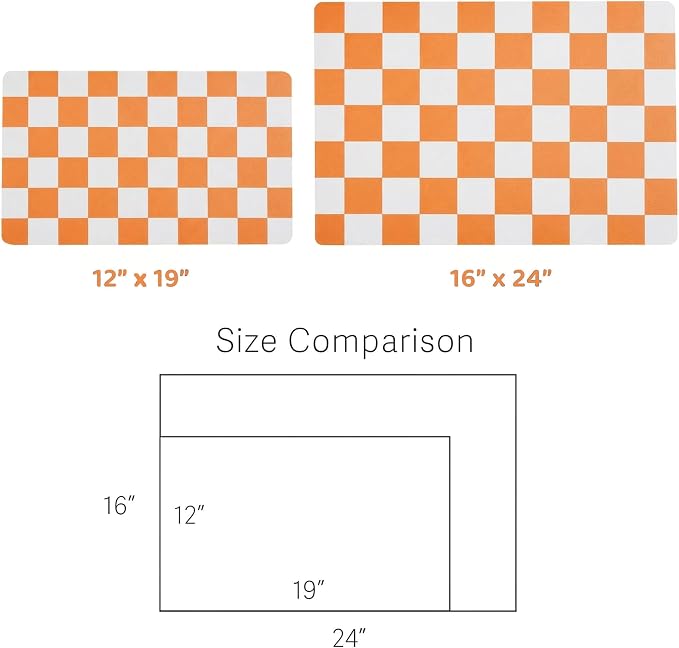 Checkered Dog Feeding Mat, Absorbent Mats for Dog Food and Water Bowl, Dispenser, Aesthetic Orange Checkerboard Pet Placemat for Dogs, Cats, Puppy Accessories 16 x 24