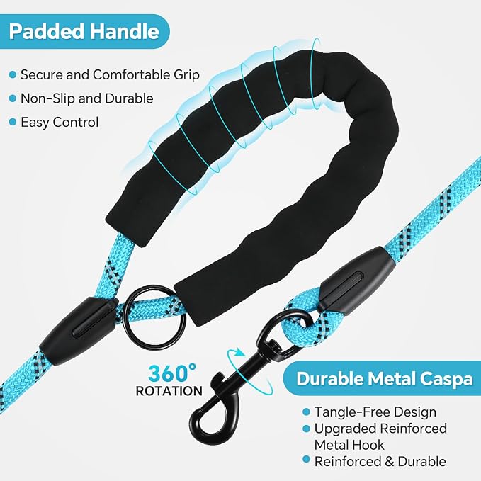 Heavy Duty Dog Leash - 4.9 FT for Large and Small Dogs - Strong Nylon, Comfortable Handle, Reflective Stitching - Ideal for Walking, Training, and Outdoor Activities, Sky Blue