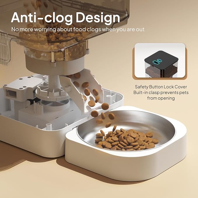 VOLUAS Automatic Cat Feeders - Dry Food Dispenser with Timer, Desiccant Bag, Programmable Portion Size Control 4 Meals Per Day, 10s Voice Recorder