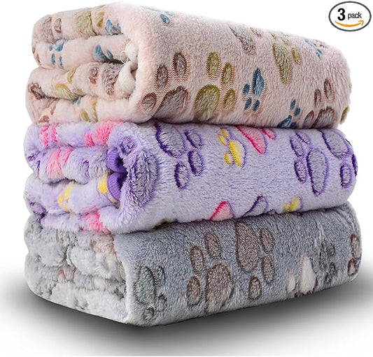 Dog Blankets for Large Dogs, 3 Pcs Dog Blanket Washable, Soft Fluffy Flannel Pet Blanket Mat Cover for Bed Couch, Cute Print Puppy Blanket 60" x 50"