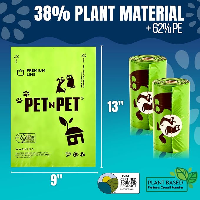 Pet N Pet 360 Counts, Unscented Dog Poop Bags Rolls, 41% Plant Based & 59% PE Poop Bags For Dogs, 24 Rolls Extra Thick Dog Waste Bag, Doggie Poo Bag