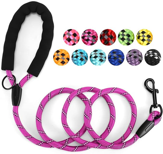 Heavy Duty Dog Leash - 4.9 FT for Large and Small Dogs - Strong Nylon, Comfortable Handle, Reflective Stitching - Ideal for Walking, Training, and Outdoor Activities, Hotpink