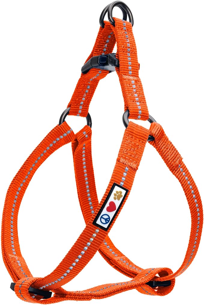 Pawtitas Recycled Reflective Step-in Dog Harness – Adjustable No-Pull Vest for Puppies to Seniors, Safe & Comfortable M Orange