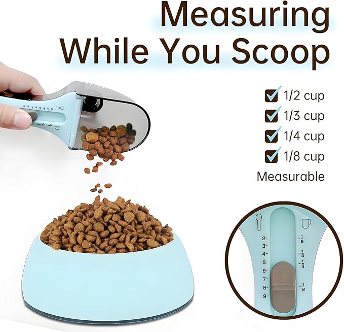 1/2 Cup Cat Dog Food Scoop, Adjustable Pet Food Measuring Cup with Scale, Pet Food Feeding Scoop for Dog, Cat and Rabbit or Bird, Puppy Measuring Cup, Easy Clean and Also Use for Rice, Flour, Soybean