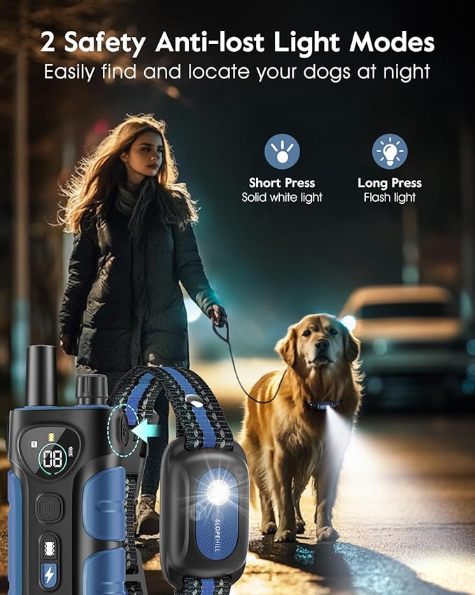 SLOPEHILL Dog Shock Collar - 4200FT Dog Training Collar with Remote,IPX8 Waterproof E-Collar with Beep,Vibration,Shock,Flash Light,No Shock Mode,Shock Collar for Small Medium Large Dog 8-140lbs,Blue