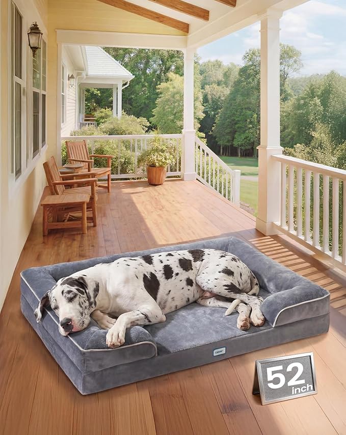 OhGeni Orthopedic Dog Bed Couch Big Cat Sofa for Jumbo Sized Pets with Memory Foam, Machine-Washable Waterproof Removable Cover, Soft Comfortable Fabric, 52-inch (Gray)