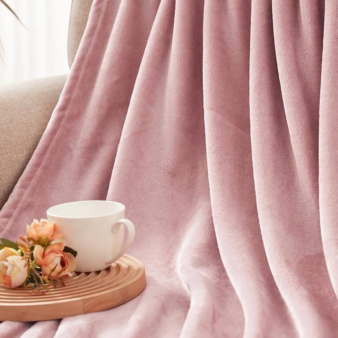 Exclusivo Mezcla Fleece Blanket King Size for Bed, Super Soft and Warm, All Season, Cozy, Plush, Lightweight, 90x104 Inches, Dusty Pink