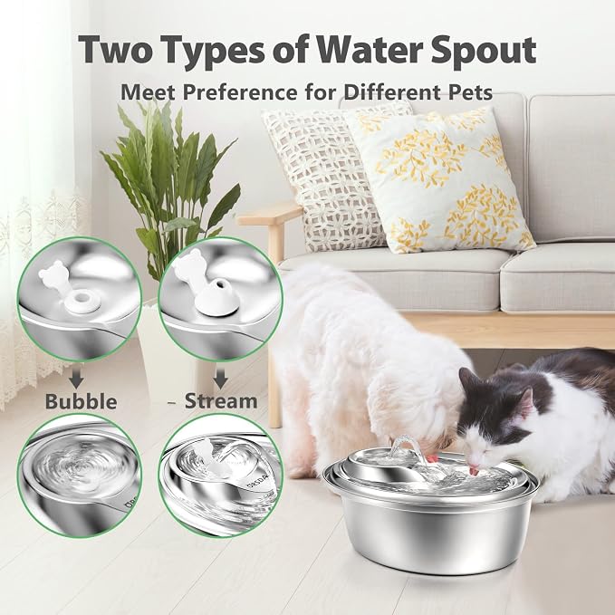 ORSDA Cat Water Fountain Stainless Steel, 3L Automatic Pet Drinking Fountain for Cats Inside, Dog Water Dispenser with Adjustable Water Flow and 6 Replacement Filters for Cats, Dogs