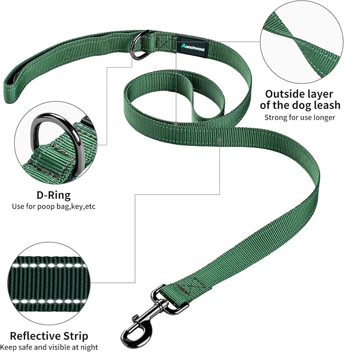Annchwool No Pull Dog Harness with Padded Handle+5 Ft Leash,Reflective Strip Escape Proof and Quick Fit to Adjust Dog Harness,Easy for Training Walking for Small & Medium and Large Dogs(Green-Set,M)