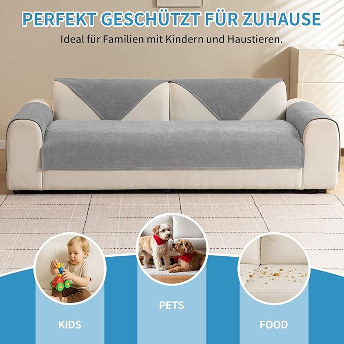 Warmstar Couch Protector from Cat Claws, Waterproof Couch Cover Anti Slip,Couch Cover 3 Cushion Sofa Washable,Anti-Scratch Pet Sofa Cover Heavy Duty,71"X91", Dark Grey