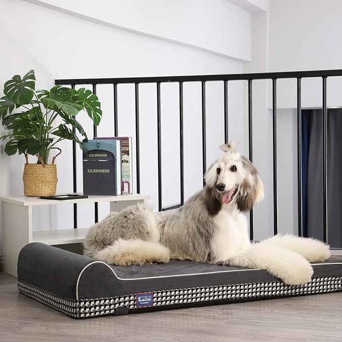 Laifug Orthopedic Dog Beds for Large Dogs,4.5" Memory Foam Dog Beds,Durable Water Proof Liner Removable and Washable, Nonskid Bottom, Black and White Plaid 46"x28"x4.5"