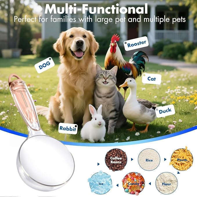 Pet Cat Dog Food Scoop, Dog Cup Capacity Cat Food Scooper With Sealing Clip, Puppy and Cat Coffee Bean, Flour Scoop Pink