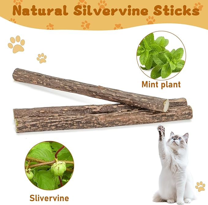 WoLover Silvervine Sticks for Cats, Natural Catnip Matatabi Chew Sticks Teeth Molar Chew Toys for Cat Kitten Kitty (25 PCS)