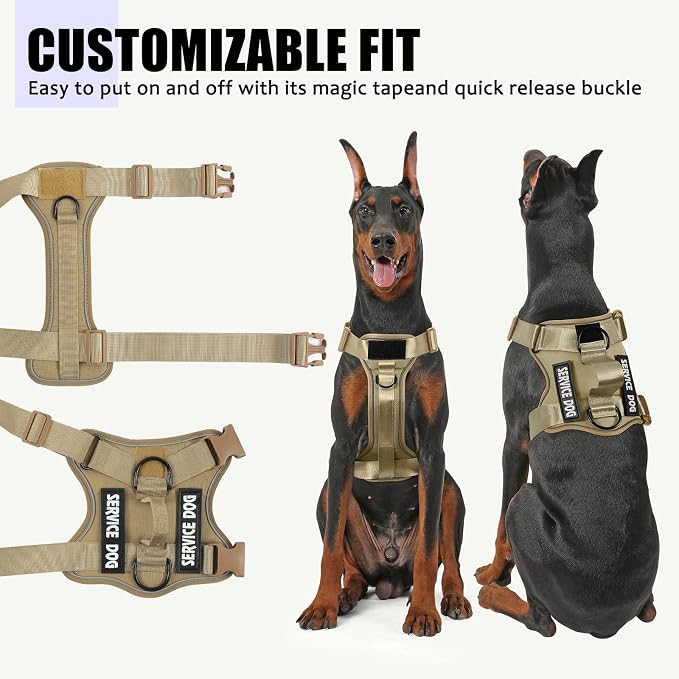 Service Dog Harness, Reflective Dog Vest Harness with 5 PCS Patches, Adjustable Soft Oxford Pet Harness, Inner Layer Mesh, Easy to Control for Small Medium Large Dogs