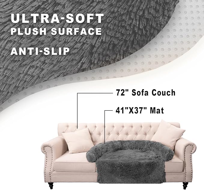 Luxurious Calming Dogs/Cats Bed Mats, Dog Pad Washable Removable Couch Cover, Plush Long Fur Mat for Pets, Waterproof Lining, Perfect for Small, Medium and Large Dogs and Cats (Beige, 41"x37")