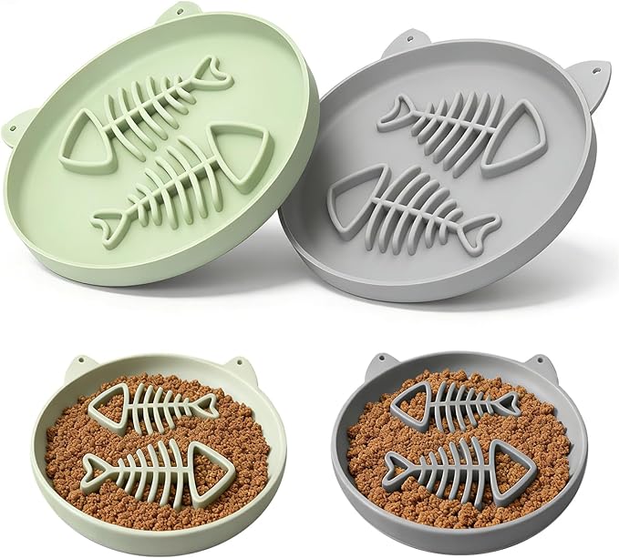 Slow Feeder Cat Bowl, 2 PCS Silicone Cat Bowl, Slow Feeder Ideal for Dry and Wet Food, Easy to Clean, Interactive Puzzle Toy for Pets Food Training, Keeps Cats Busy,6.69" W*0.65" H