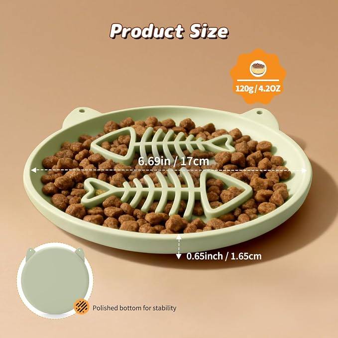 Slow Feeder Cat Bowl, 2 PCS Silicone Cat Bowl, Slow Feeder Ideal for Dry and Wet Food, Easy to Clean, Interactive Puzzle Toy for Pets Food Training, Keeps Cats Busy,6.69" W*0.65" H